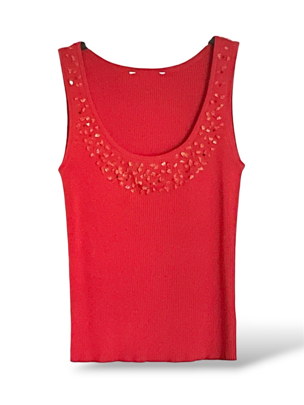Peach Sand-Glass Adorns Spicy Coral-Red-Orange Scoop Neck Soft Ribbed Tank Top